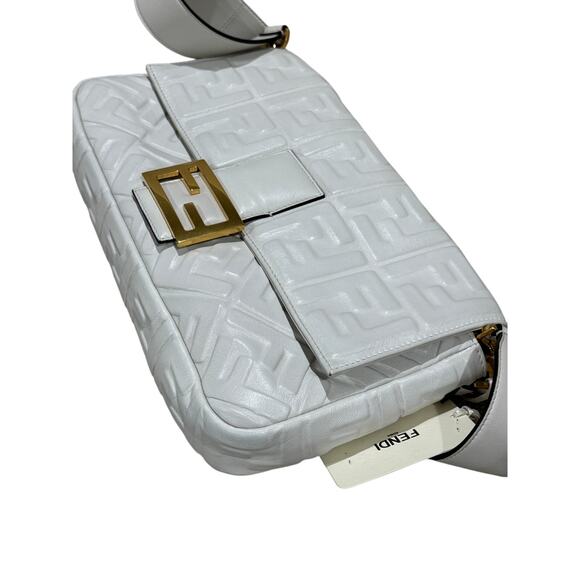 Fendi Nappa FF 1974 Embossed Large Baguette White NWT - Picture 8 of 8